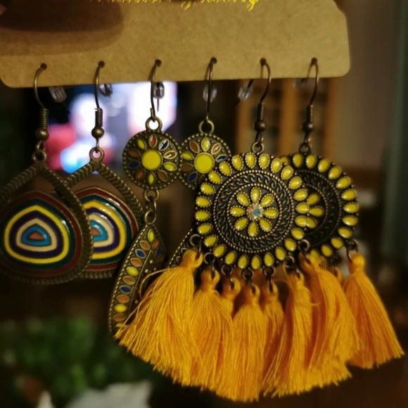 3 Pair Set Bohemian Tribal Tassel Dangle E… - Picture 3 of 7